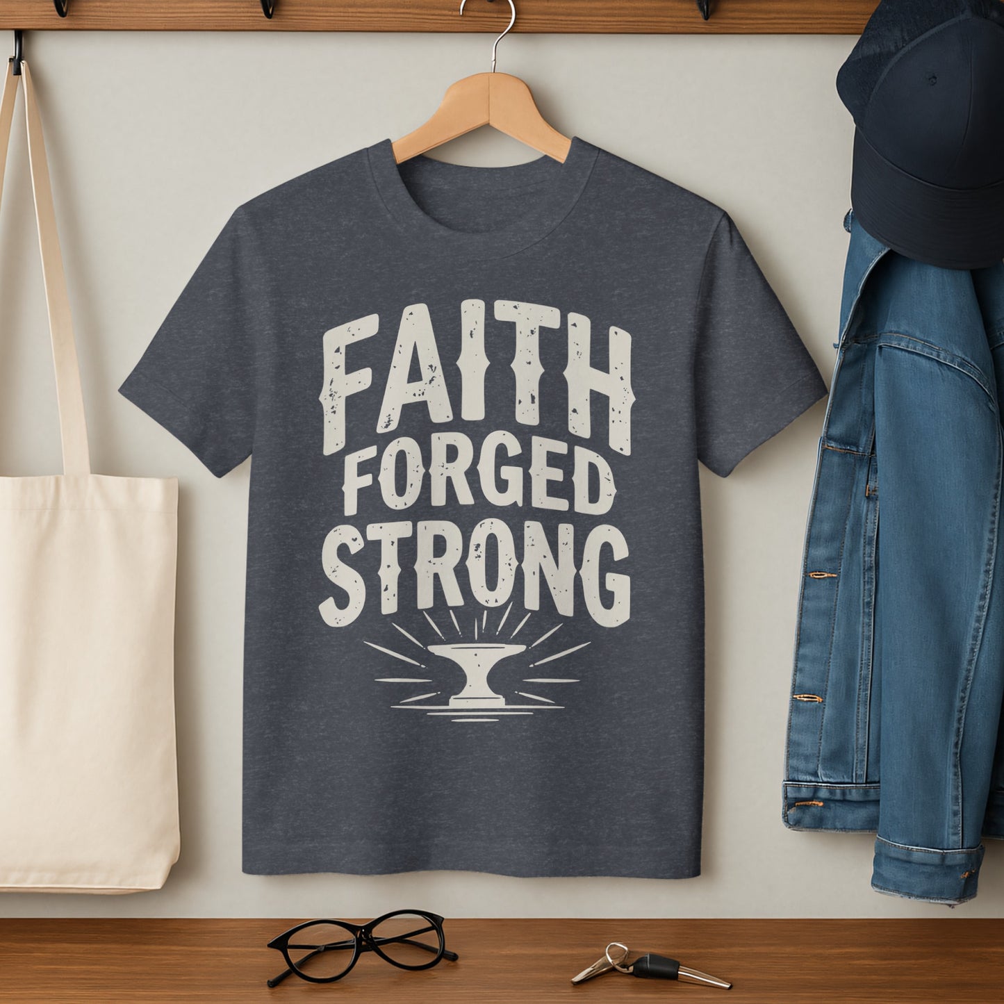 Faith Forged Strong Graphic Tee Shirt product type