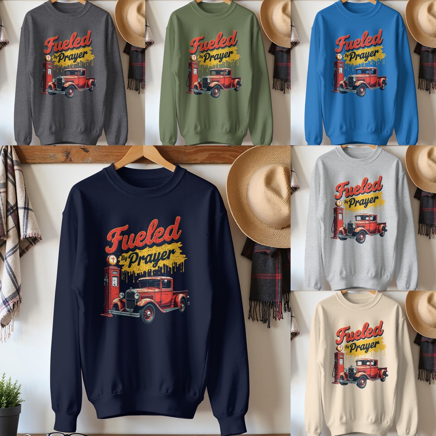 Fueled by Prayer Retro Vintage Car Graphic Sweatshirt Product
