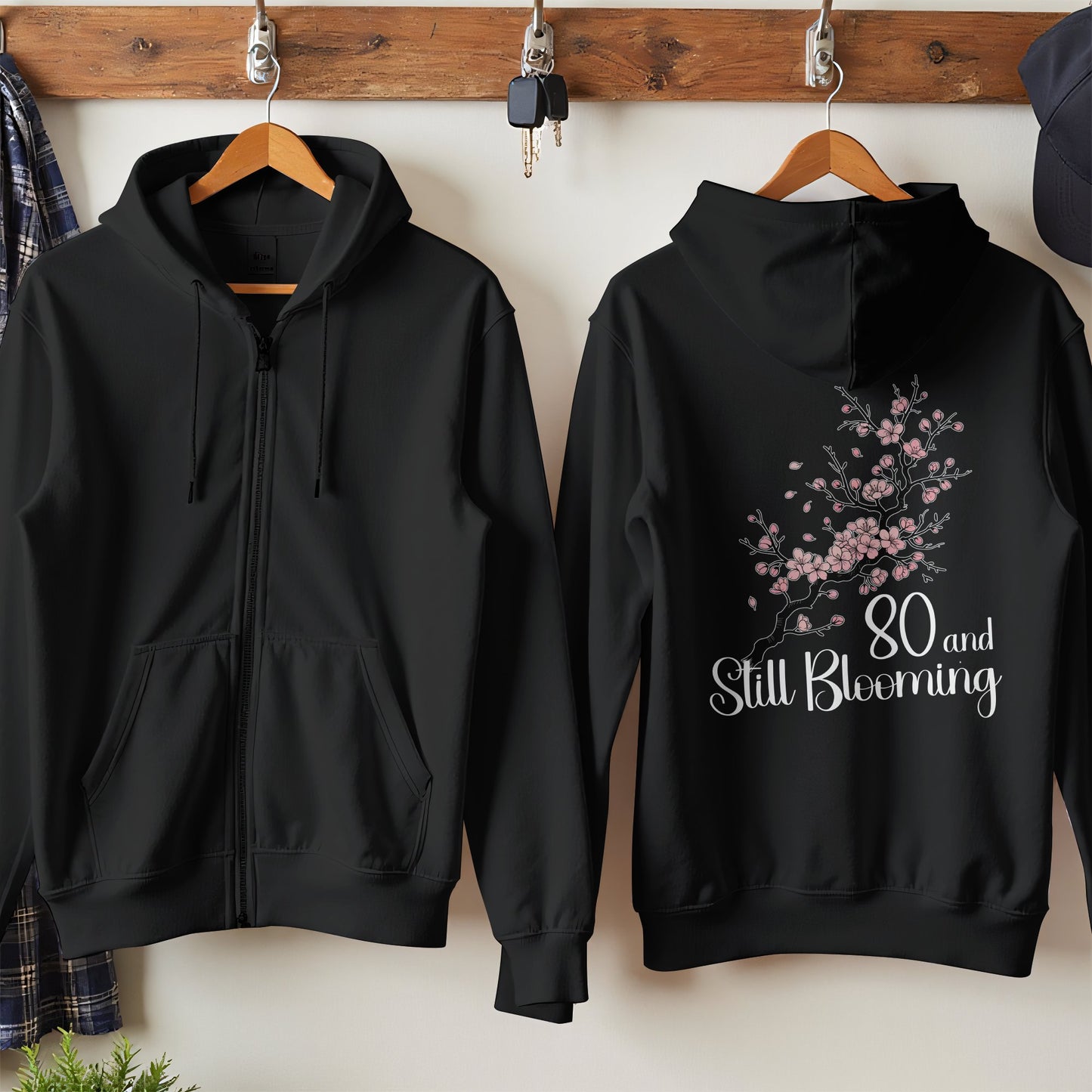 80 and Still Blooming Black Hoodie Product