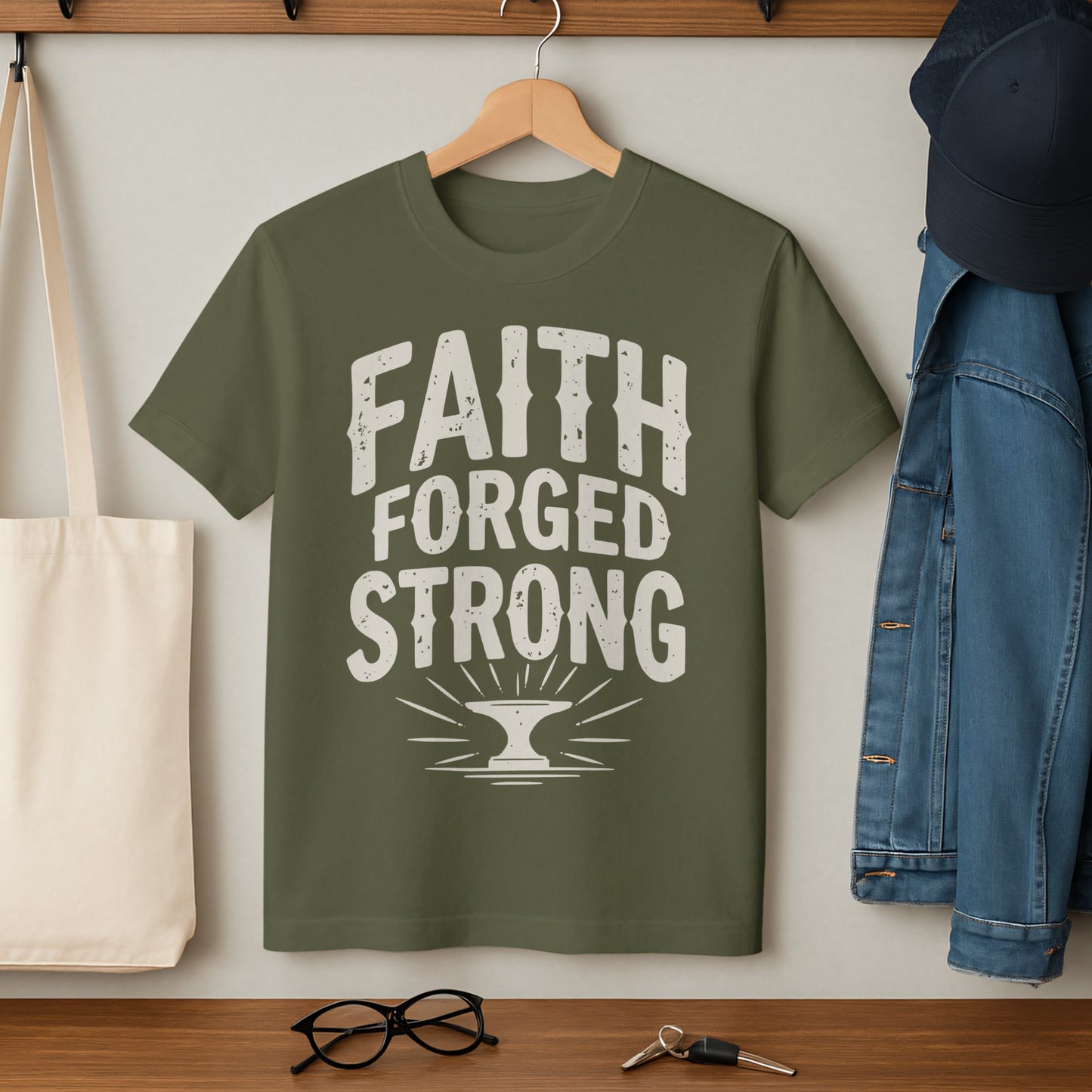 Faith Forged Strong Motivational T Shirt product