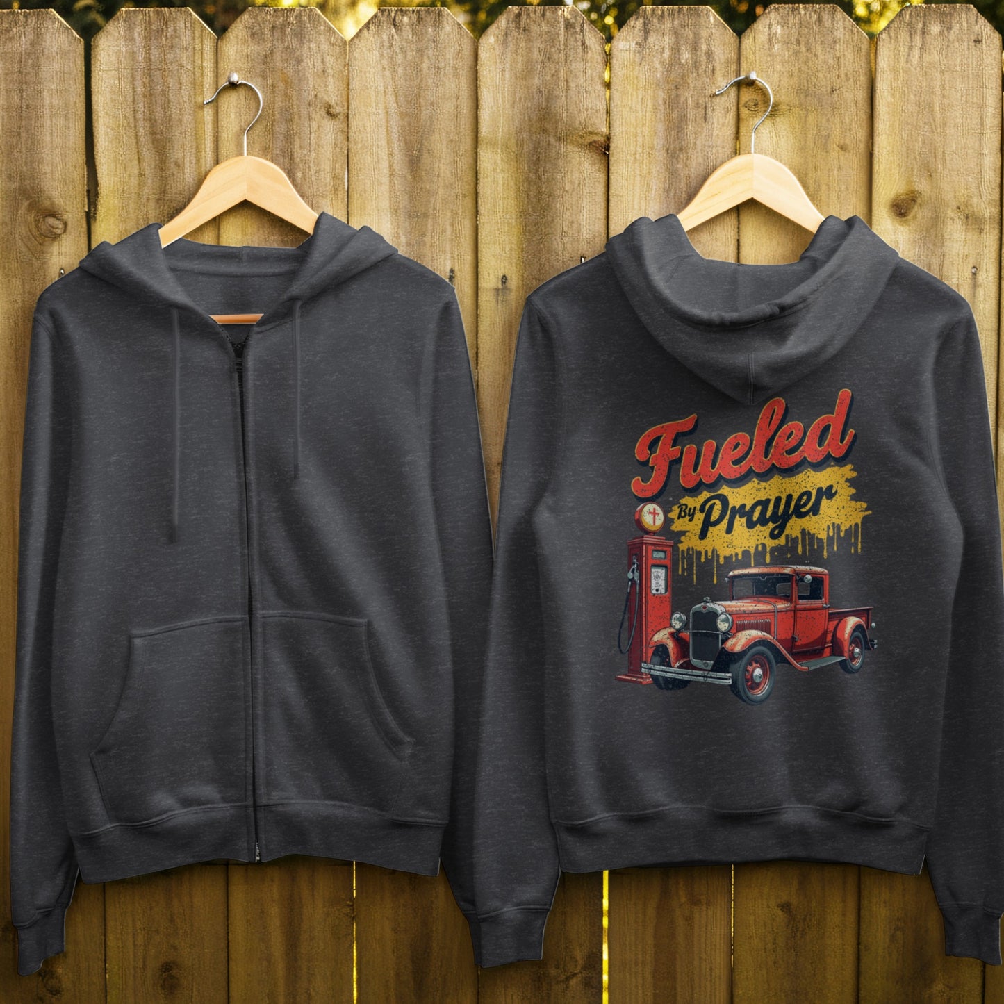 Fueled By Prayer Design on a Hoodie product