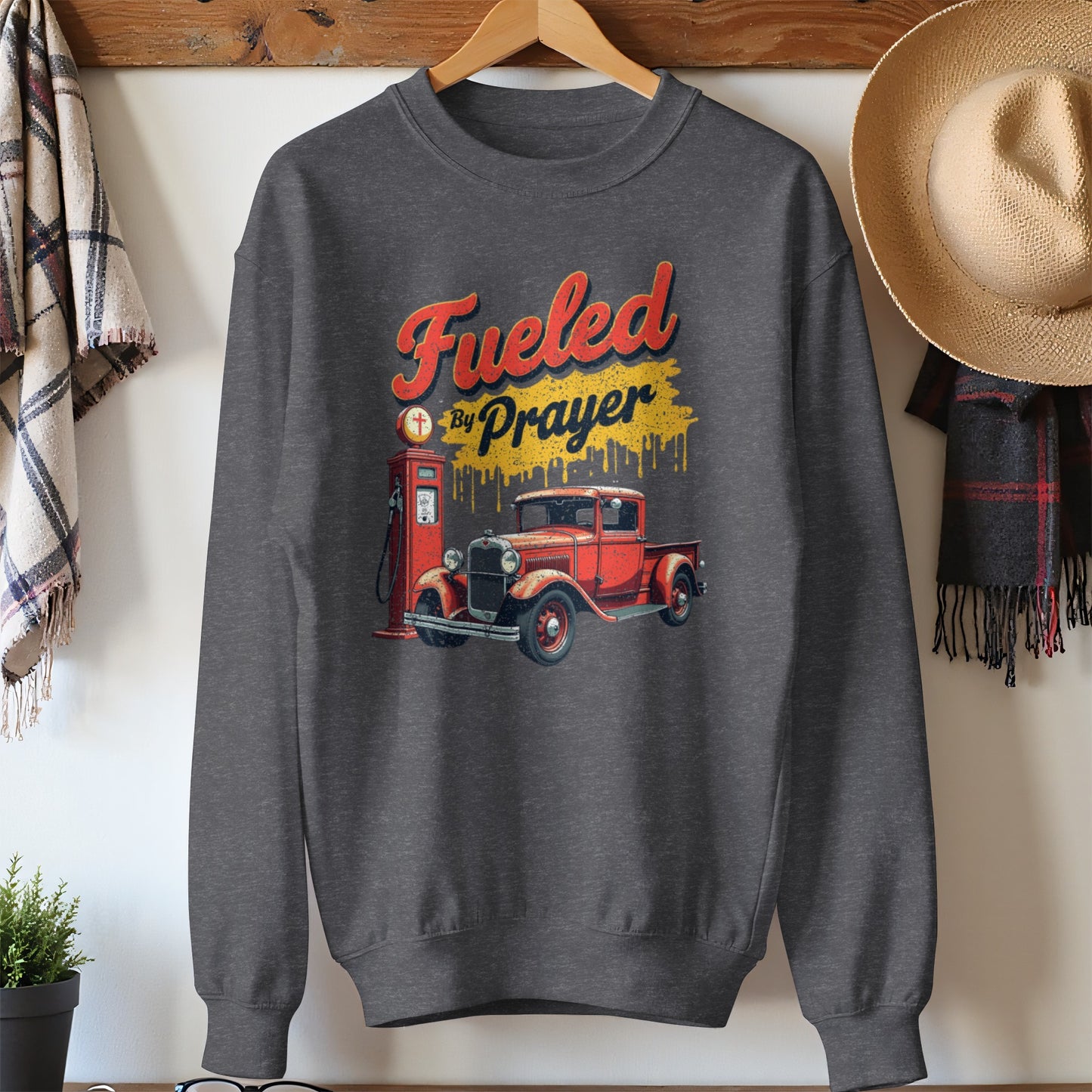 Fueled by Prayer Vintage Car Graphic Sweatshirt product