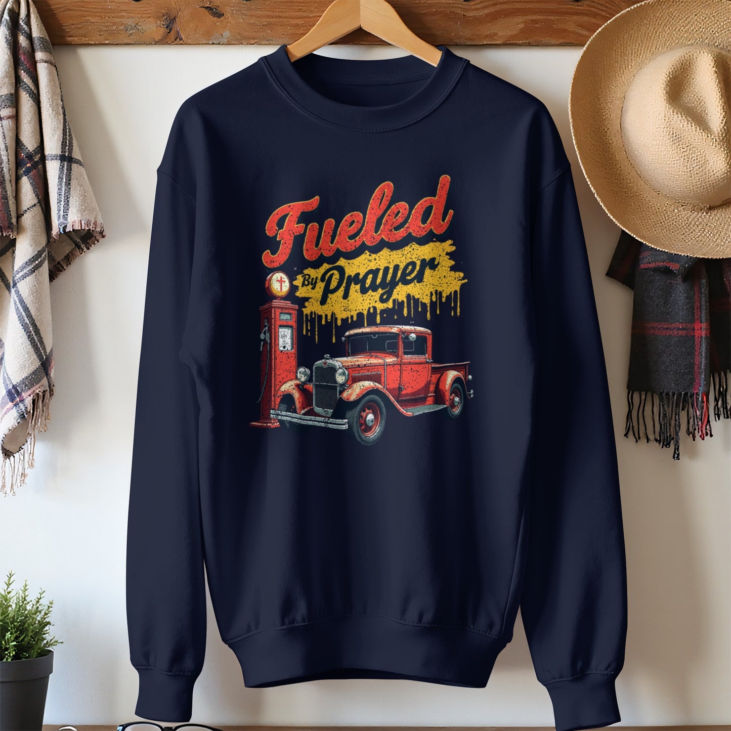 Fueled by Prayer Red Truck Graphic Sweatshirt product type
