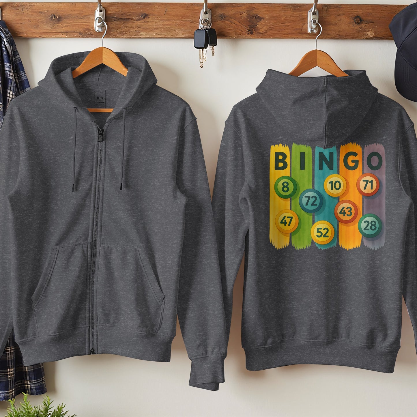 Unique Grey BINGO Themed Zip-Up Hoodie Product