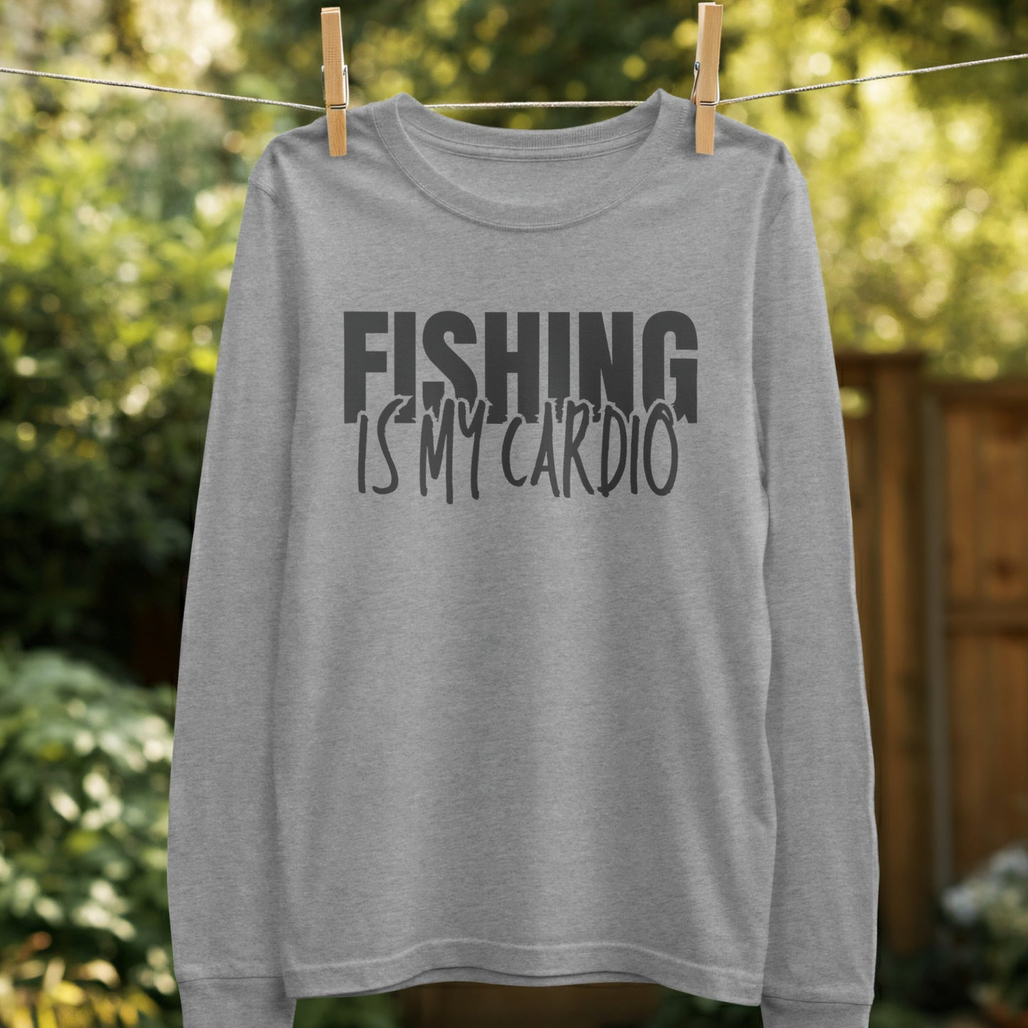 Fishing Is My Cardio Print Long Sleeve Shirt product type
