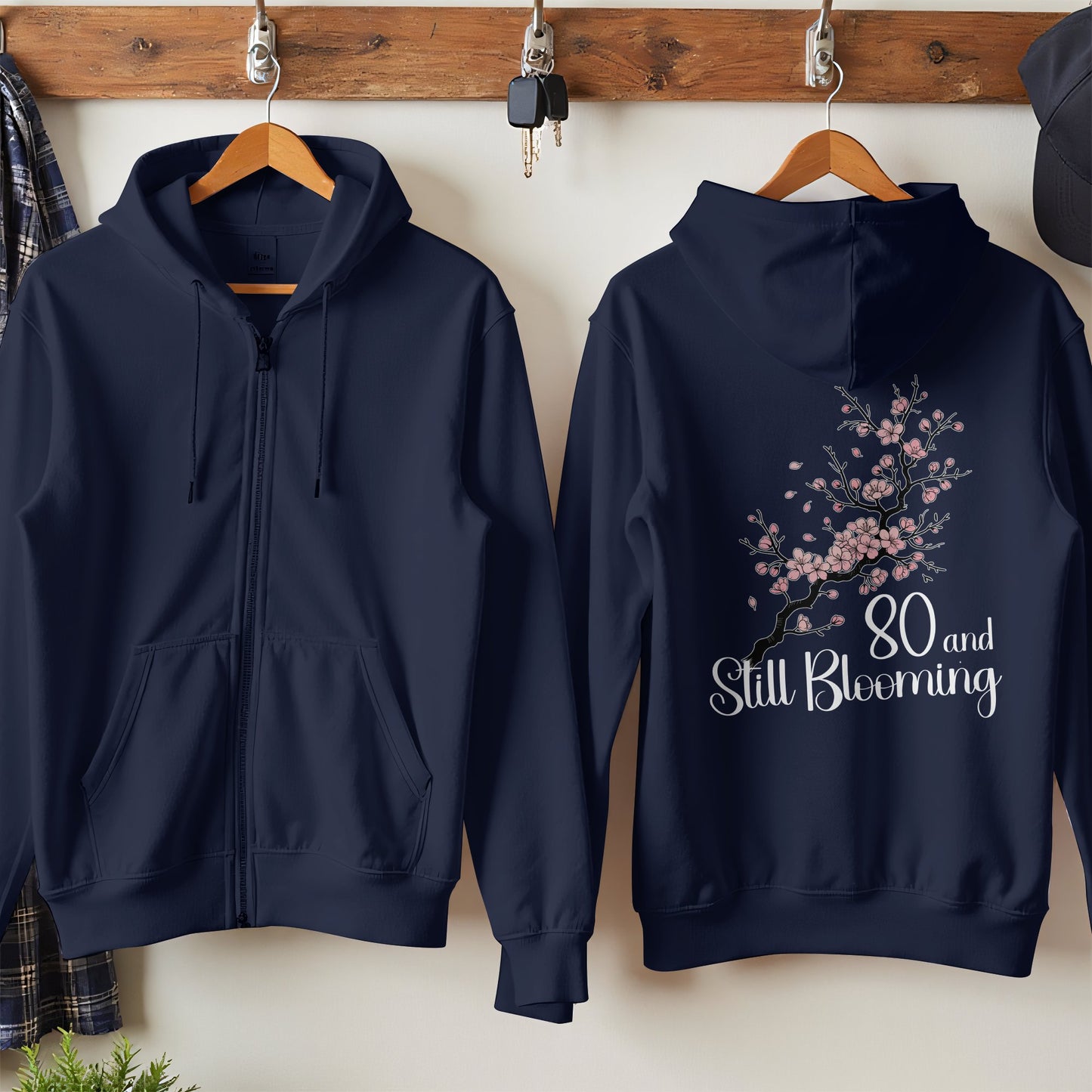 80 and Still Blooming Floral Zip-Up Hoodie product