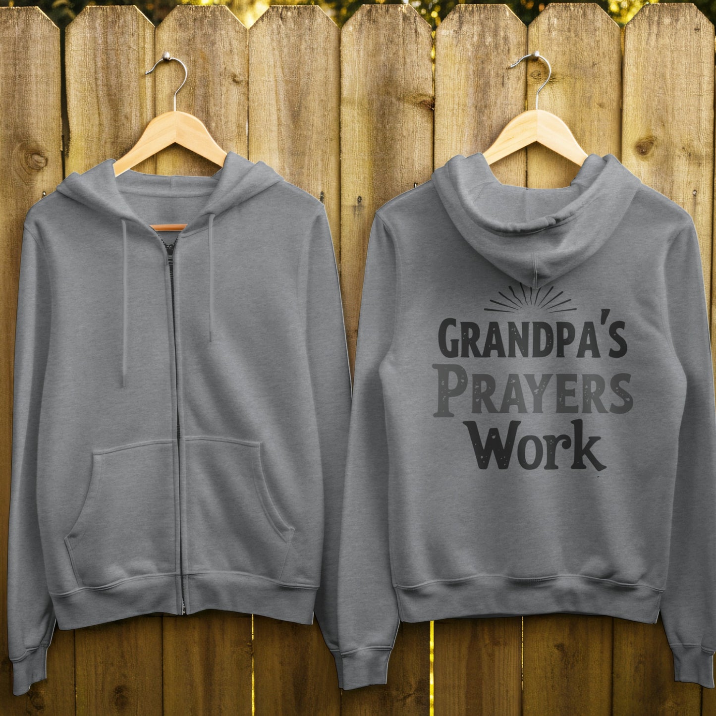 Grandpa's Prayers Work Grey Zipper Hoodie product