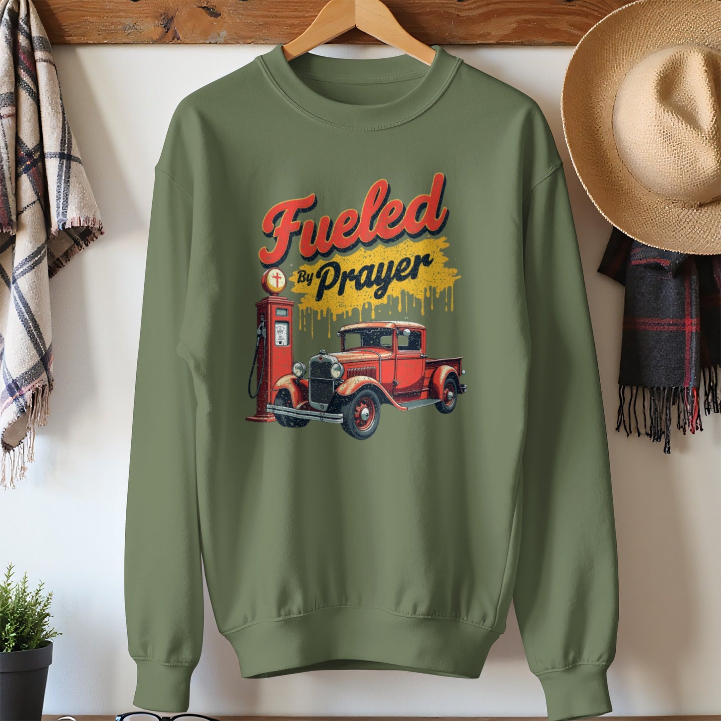 Fueled by Prayer Vintage Truck Design Sweatshirt product