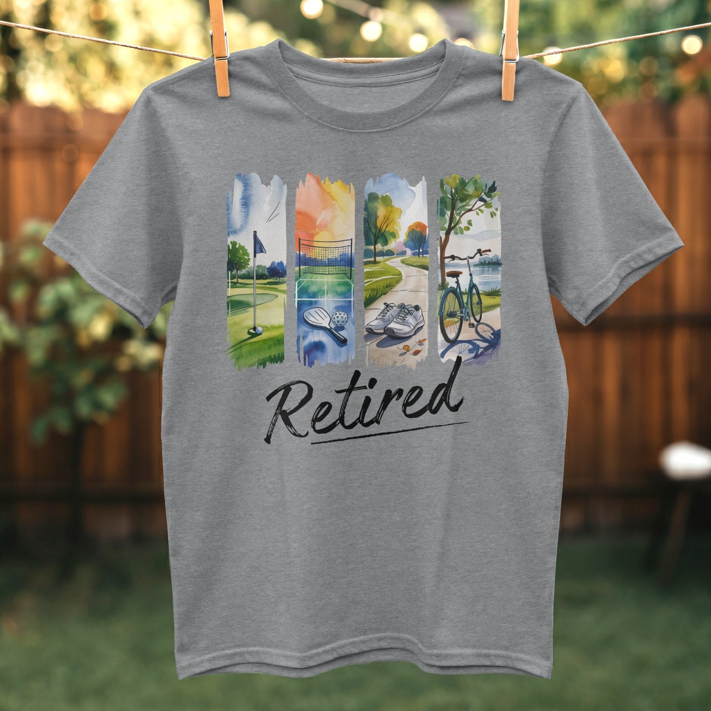 Retired Life Scenic Design on Grey T-shirt product