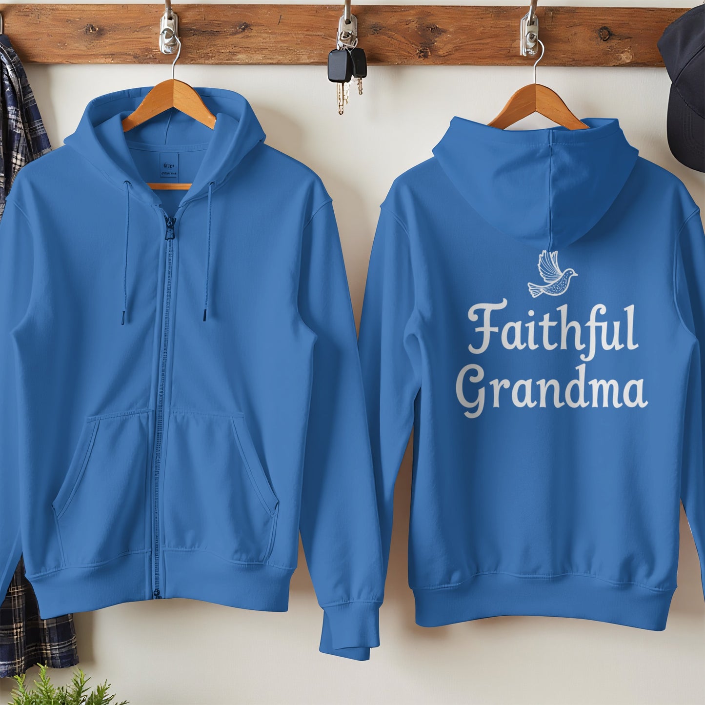 Faithful Grandma Blue Hoodie with Zip Up Style product