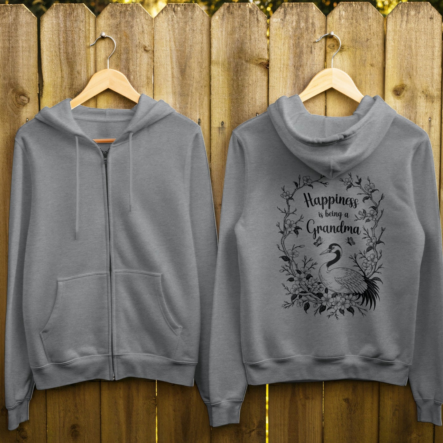 Customizable Happiness is Being A Grandma Sweatshirts With Crane and Butterflies