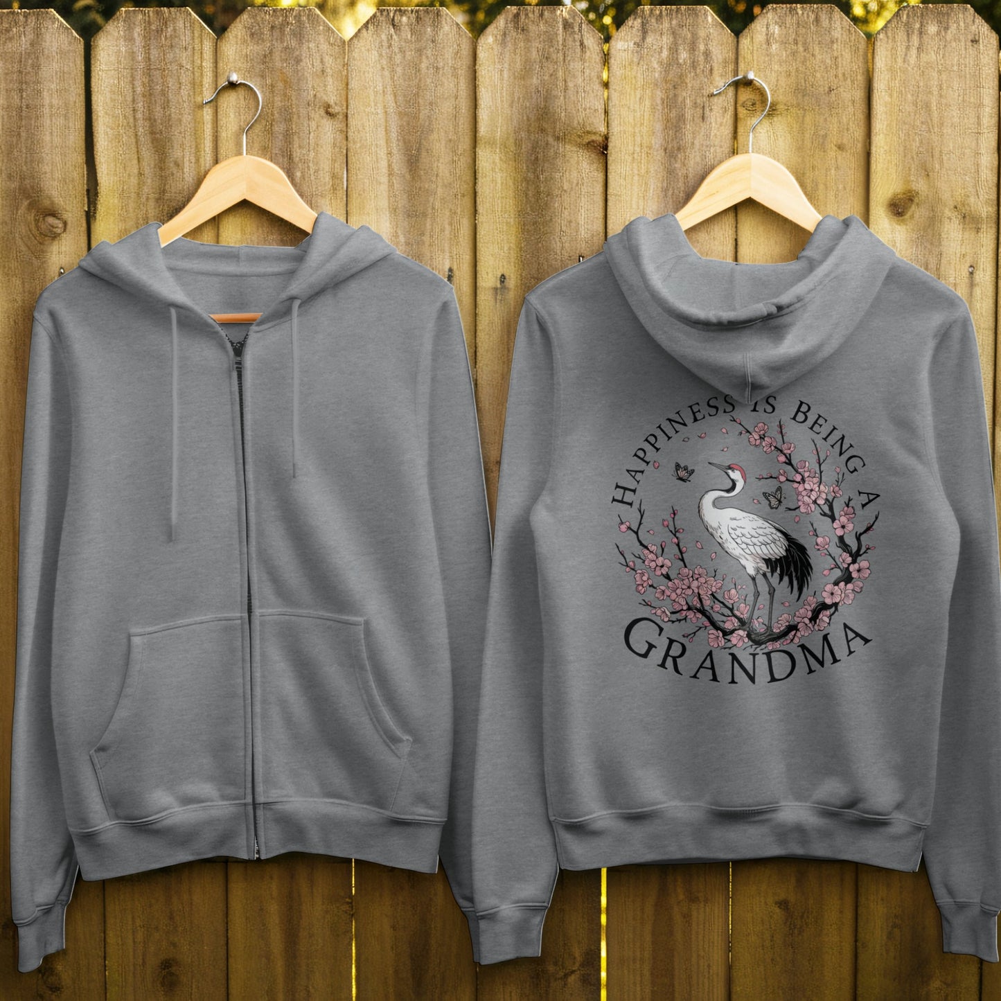 Customizable Happiness is Being A Grandma Sweatshirts With Crane and Cherry Blossoms