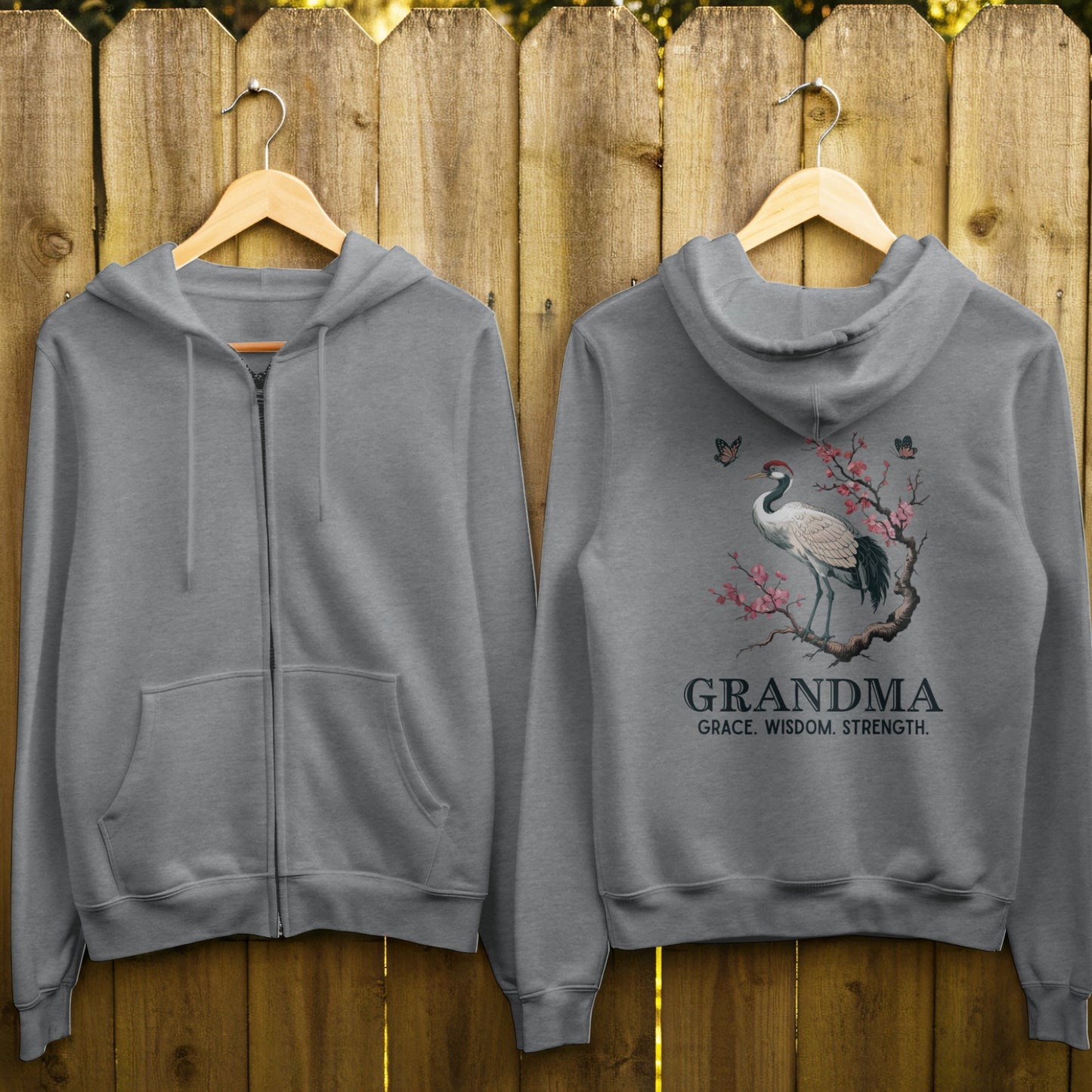 Customizable Grandma Sweatshirts With Asian Inspired Crane and Cherry Blossoms