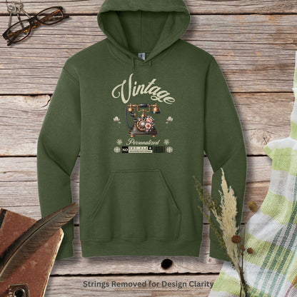 a green hoodie with an image of a train on it