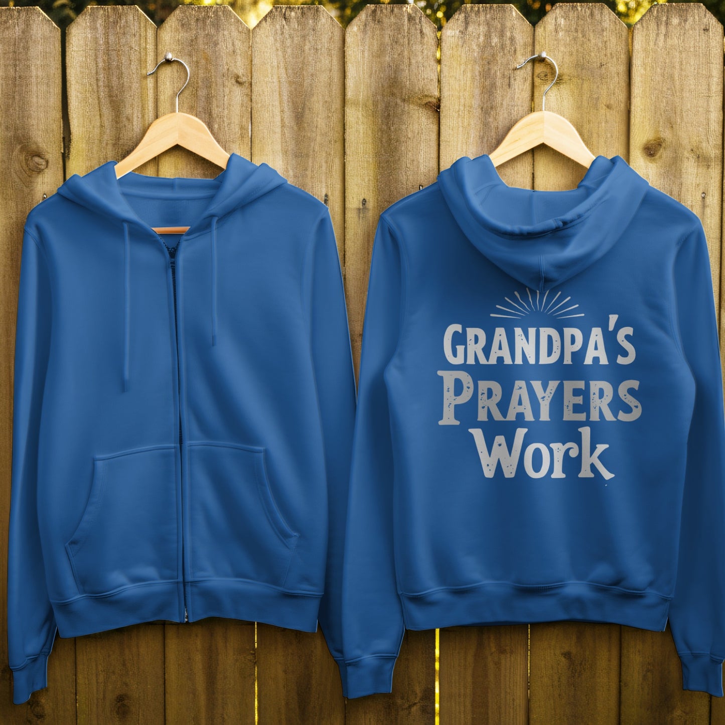 Grandpa's Prayers Work Blue Hoodie Product