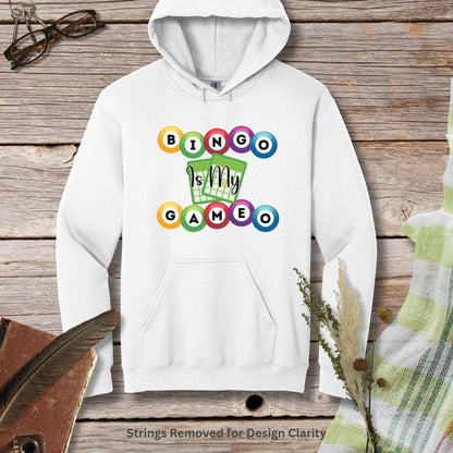 a white hoodie with a game design on it