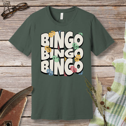 a green t - shirt with the word bingo bingo on it