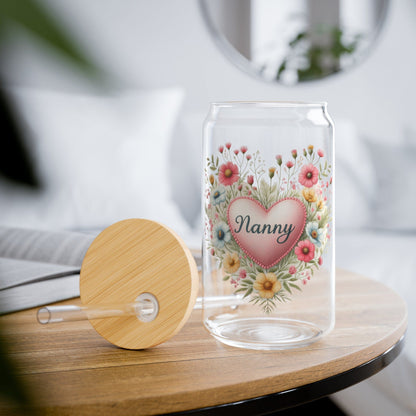 Faux Embroidered Floral Nanny In Heart Sipper Cup