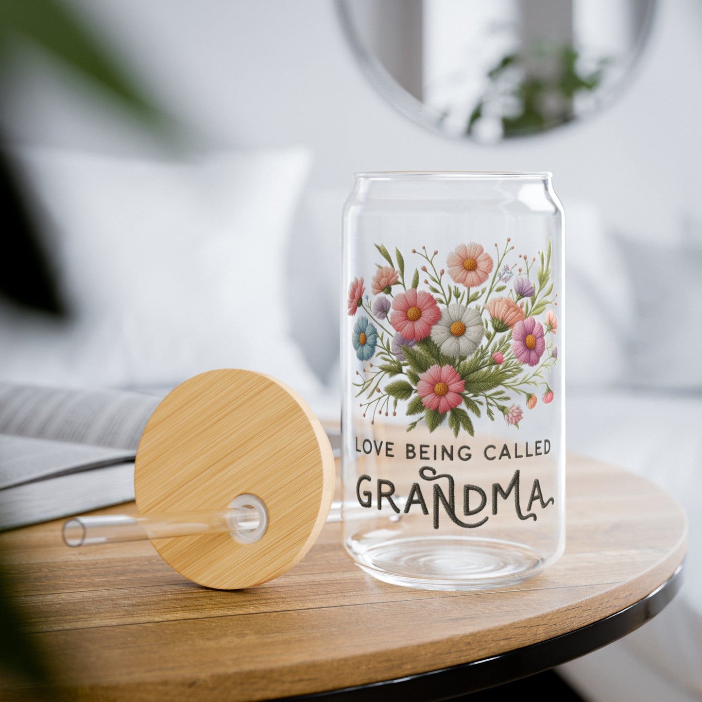 Faux Embroidered Floal Love Being Called Grandma Sipper Cup