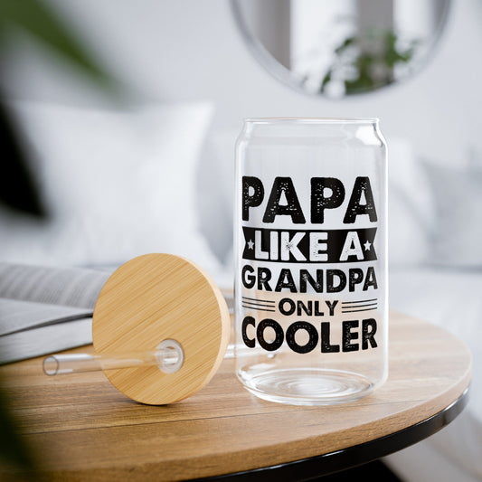 Papa Like A Grandpa Only Cooler (Black) Sipper Can Glass