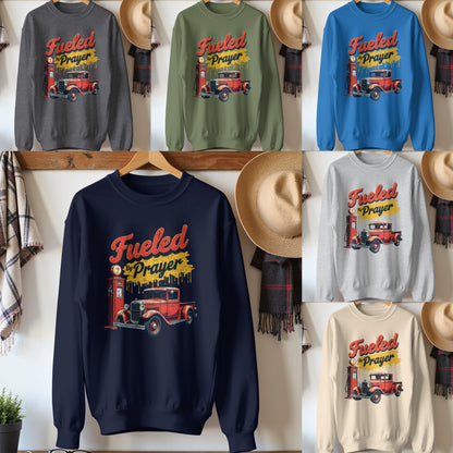 Fueled by Prayer Retro Vintage Car Graphic Sweatshirt Product