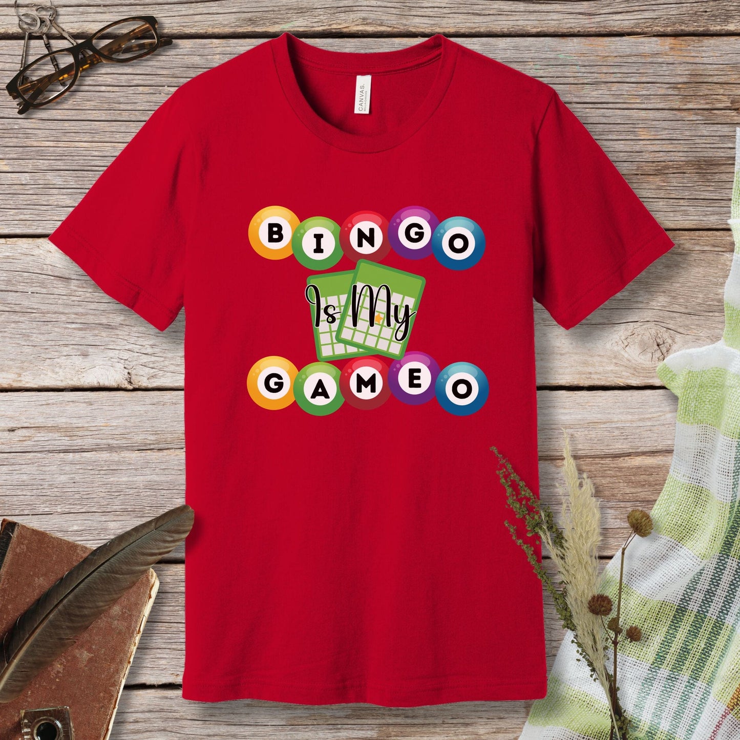 a red t - shirt with the words bingo my game on it