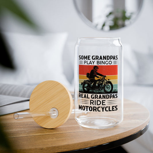 Real Grandpas Ride Motorcycles Sipper Can Glass