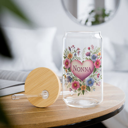 Faux Embroidered Floral Nonna In Heart Sipper Cup