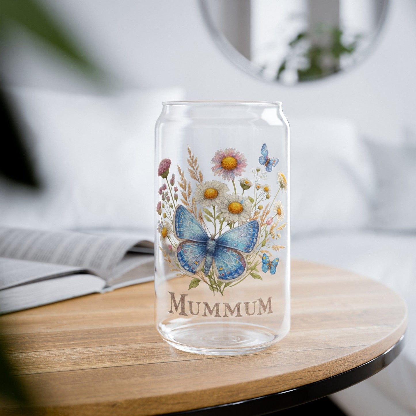 Faux Embroidered Floral Mummum With Butterfly Sipper Cup