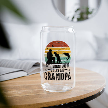 Fishing Buddy Calls Me Grandpa Sipper Can Glass