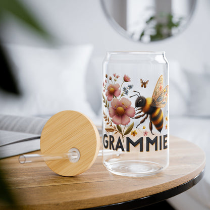 Faux Embroidered Floral Grammie With Bee Sipper Cup