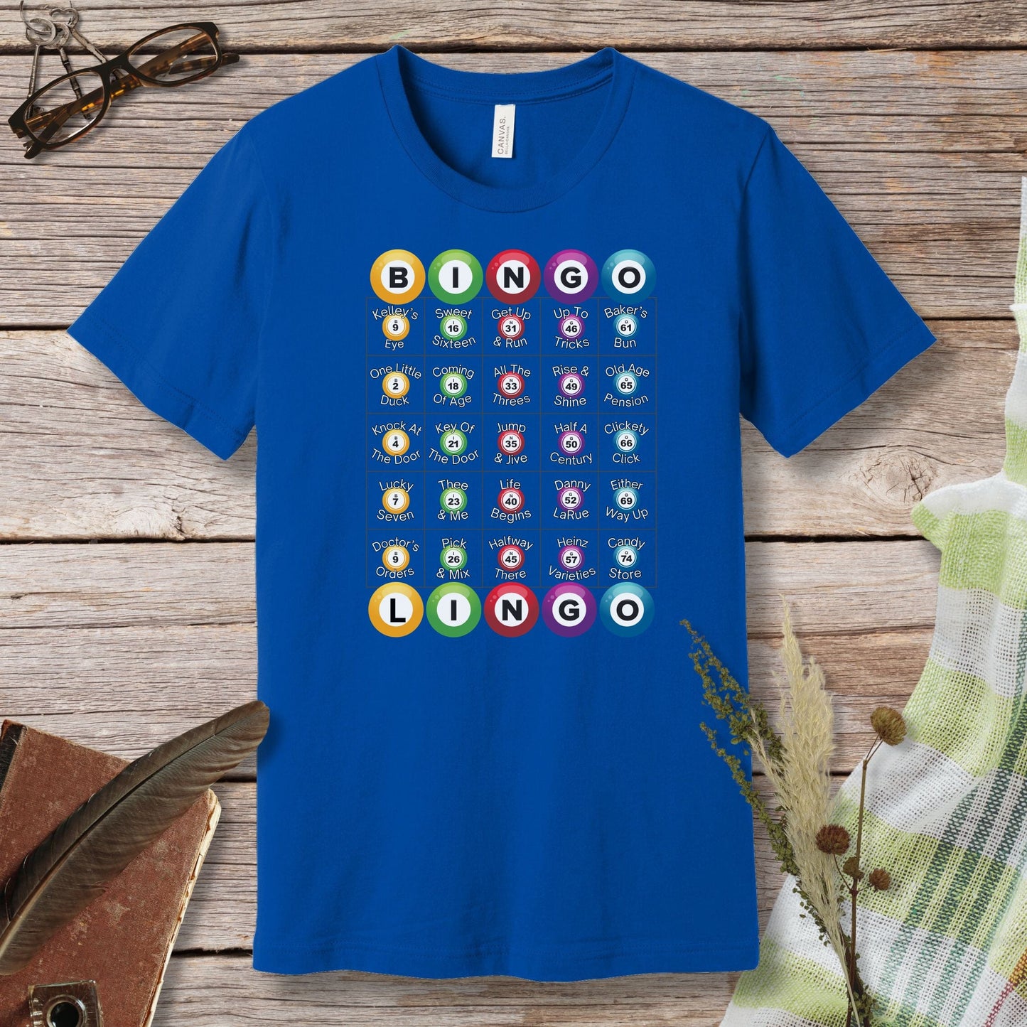 a blue t - shirt with a picture of numbers on it