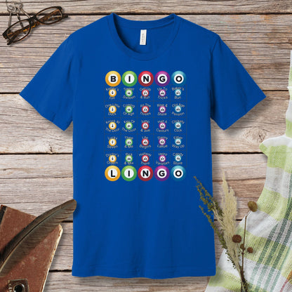 a blue t - shirt with a picture of numbers on it