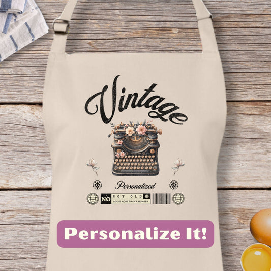 an apron with the words vintage personalize it on it