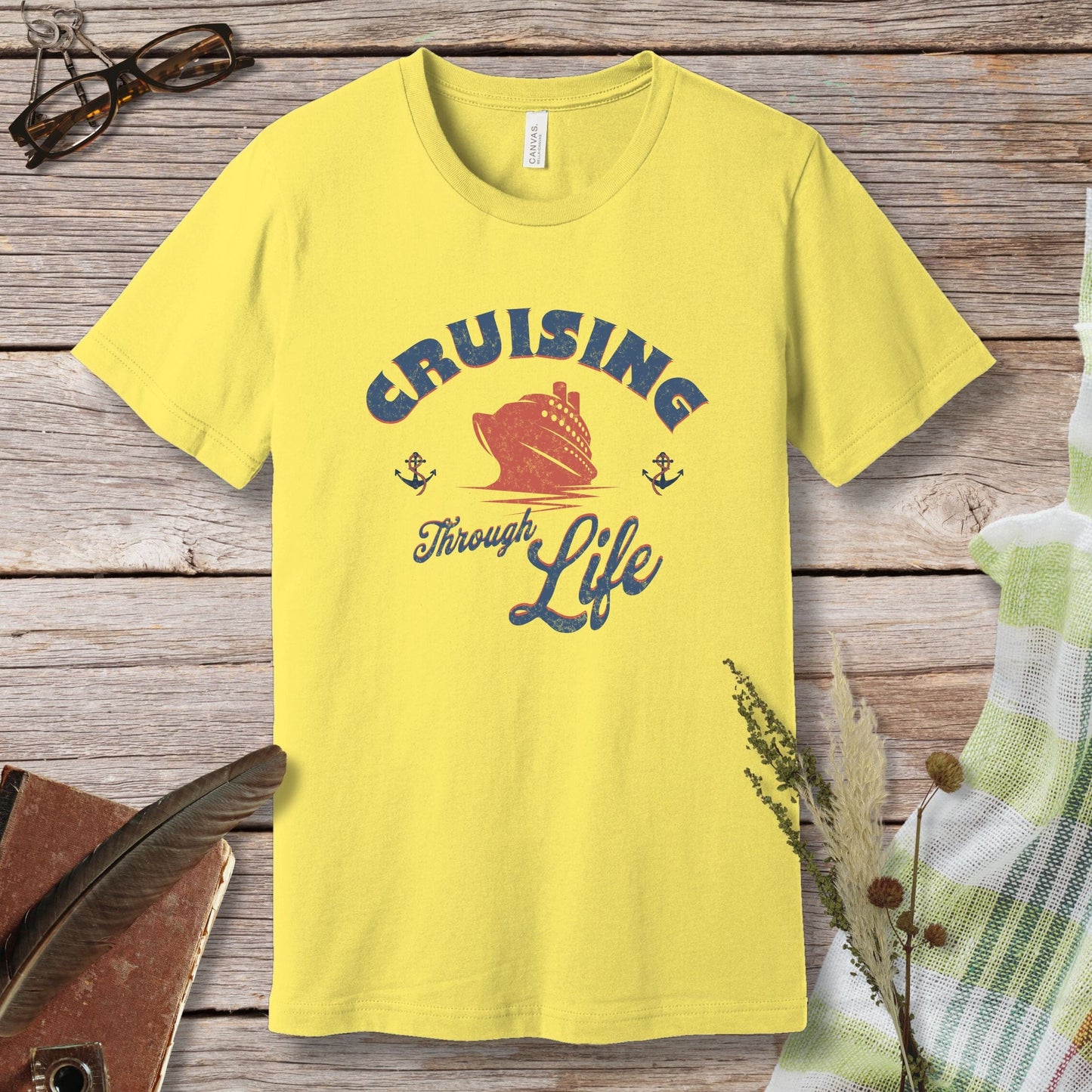 a yellow t - shirt that says cruising through life