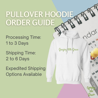 a white pullover hoodie with the words pullover hoodie order guide