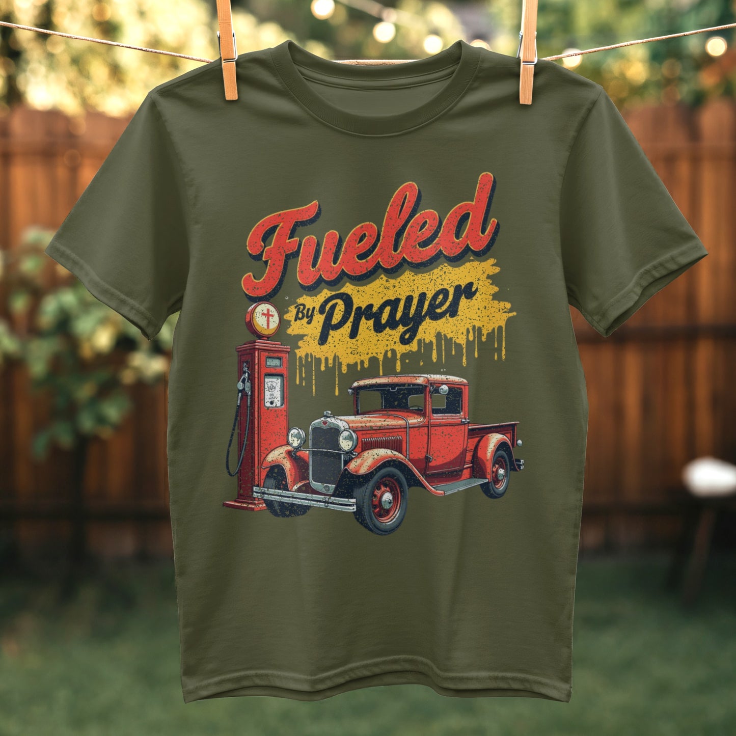 Fueled by Prayer Vintage Car Printed T-shirt product type