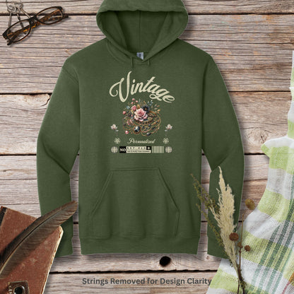 a green hoodie with the words vintage on it