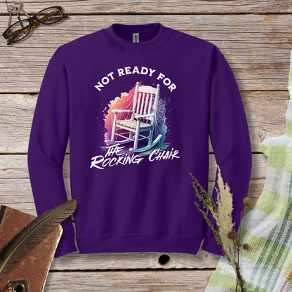 a purple sweatshirt that says not ready for the rocking chair