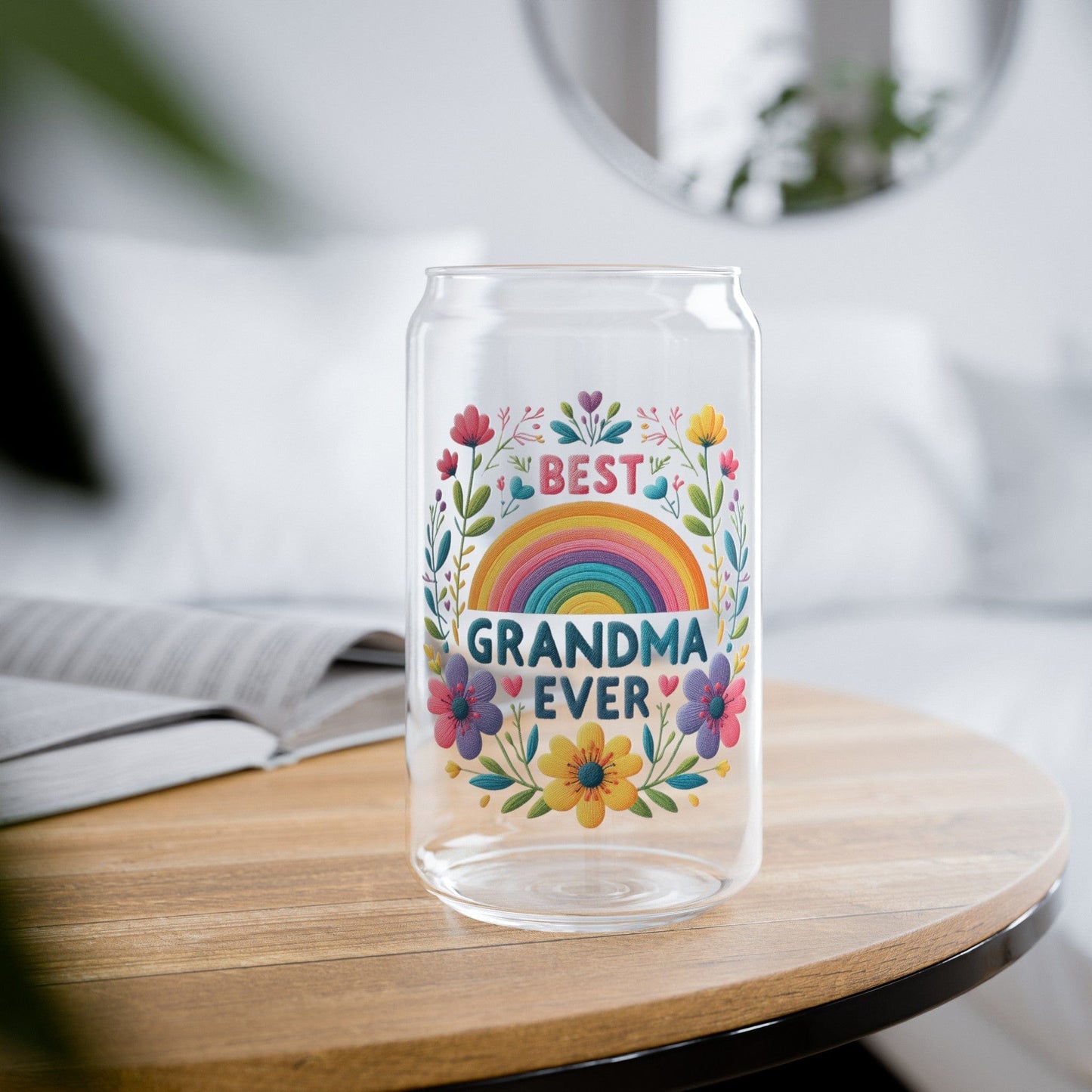 Faux Embroidered Bright Floral Best Grandma Ever Sipper Cup