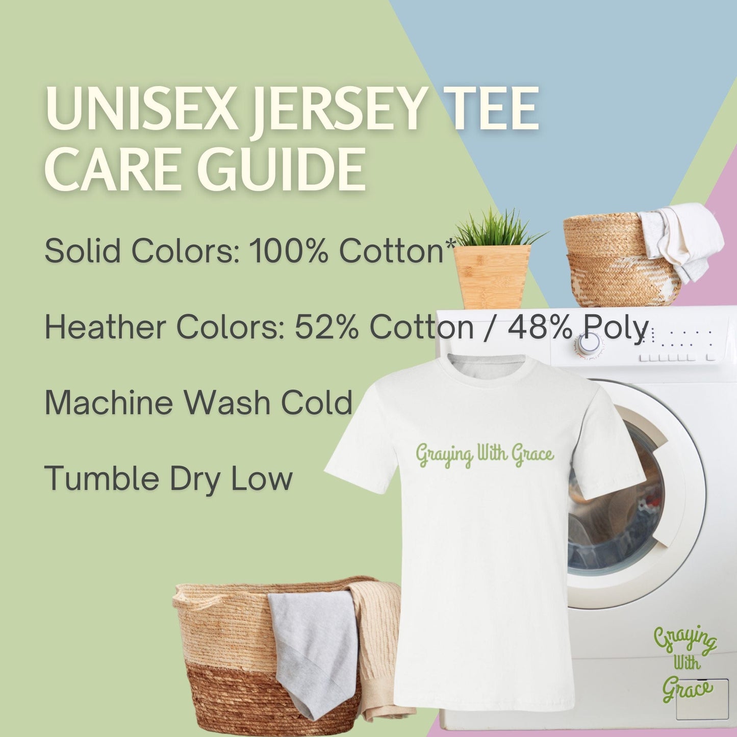 a t - shirt that says, unisex jersey tee care guide