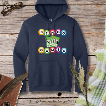 a blue hoodie with a game design on it