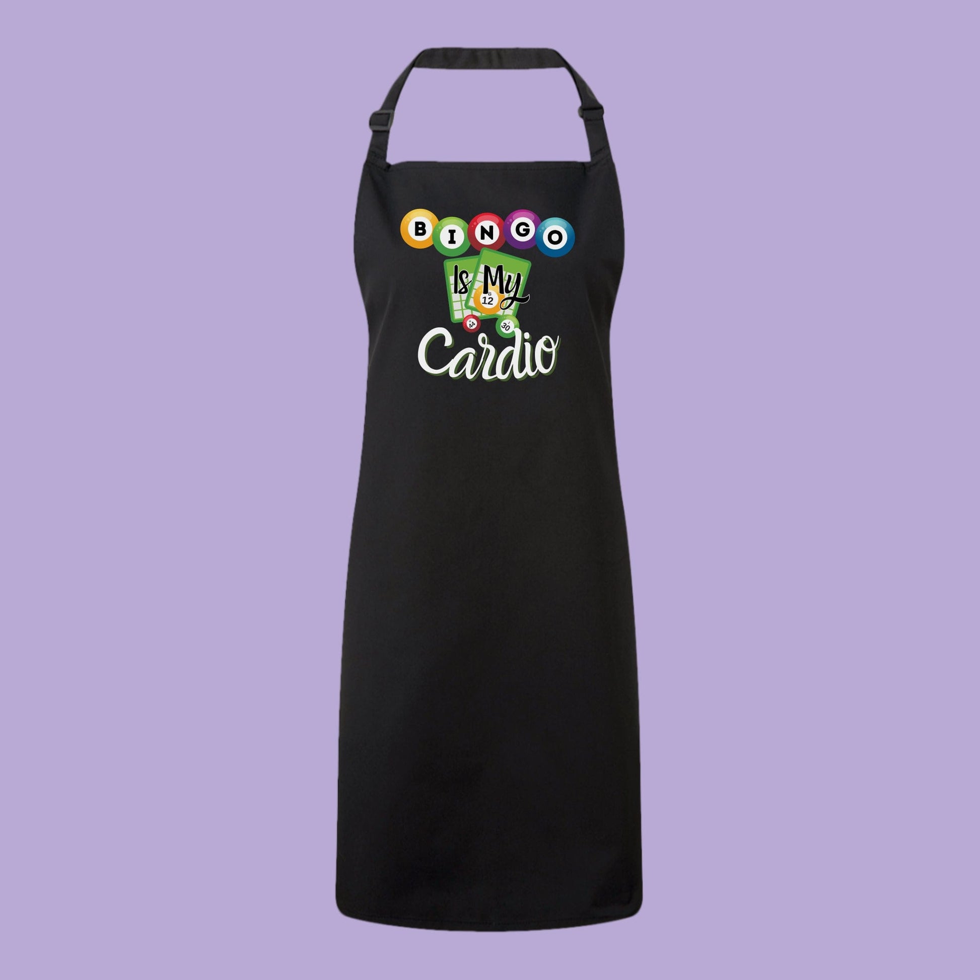 a black apron with the words i love my cardio on it