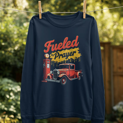 Fueled by Prayer Vintage Car Graphic Long Sleeve Shirt