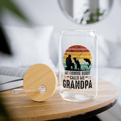 Fishing Buddy Calls Me Grandpa Sipper Can Glass