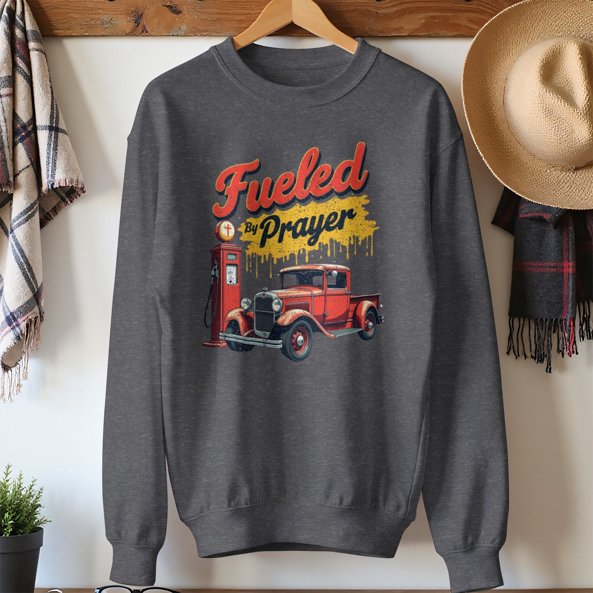 Fueled by Prayer Vintage Car Graphic Sweatshirt product