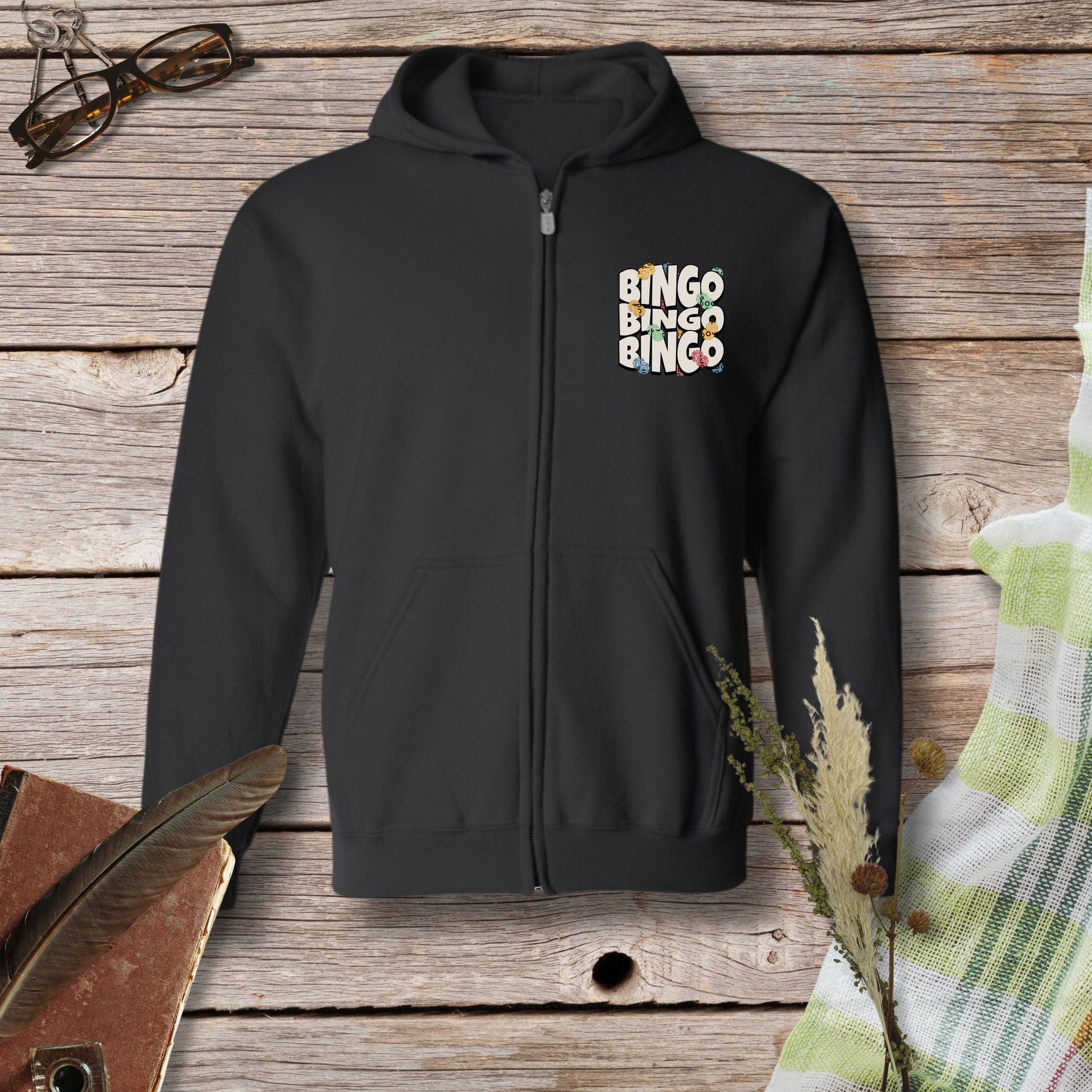 a black hoodie with the words bingo bingo on it