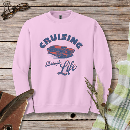 a pink sweatshirt with the words cruising through life on it