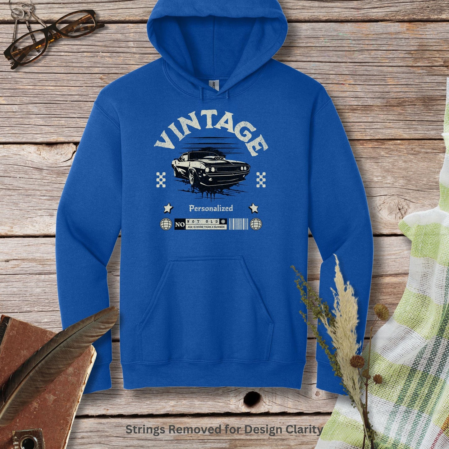 a blue hoodie with a boat on it