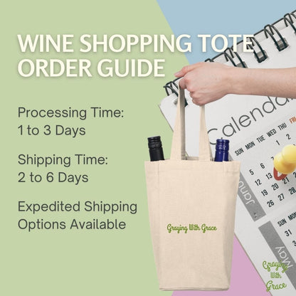 a person holding a wine bottle and a tote bag